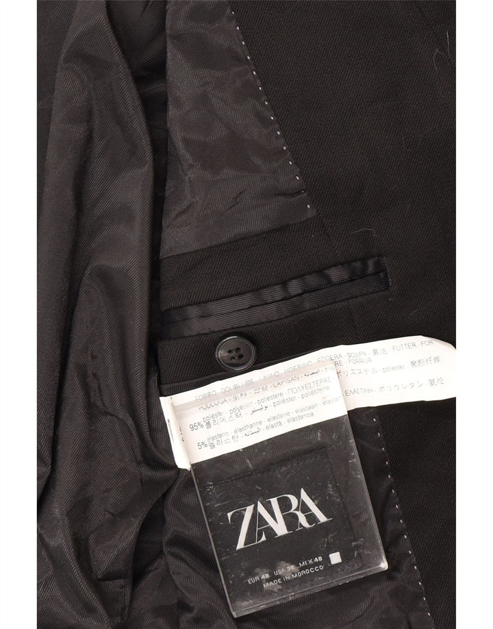 Мужской пиджак ZARA на 1 пуговице EU 48, средний черный полиэстер
