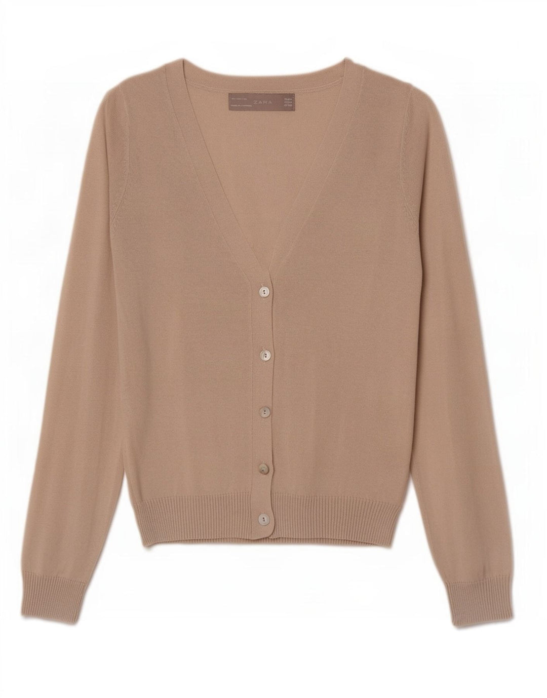 Женский кардиган Zara UK 12, хлопковый средний бежевый цвет