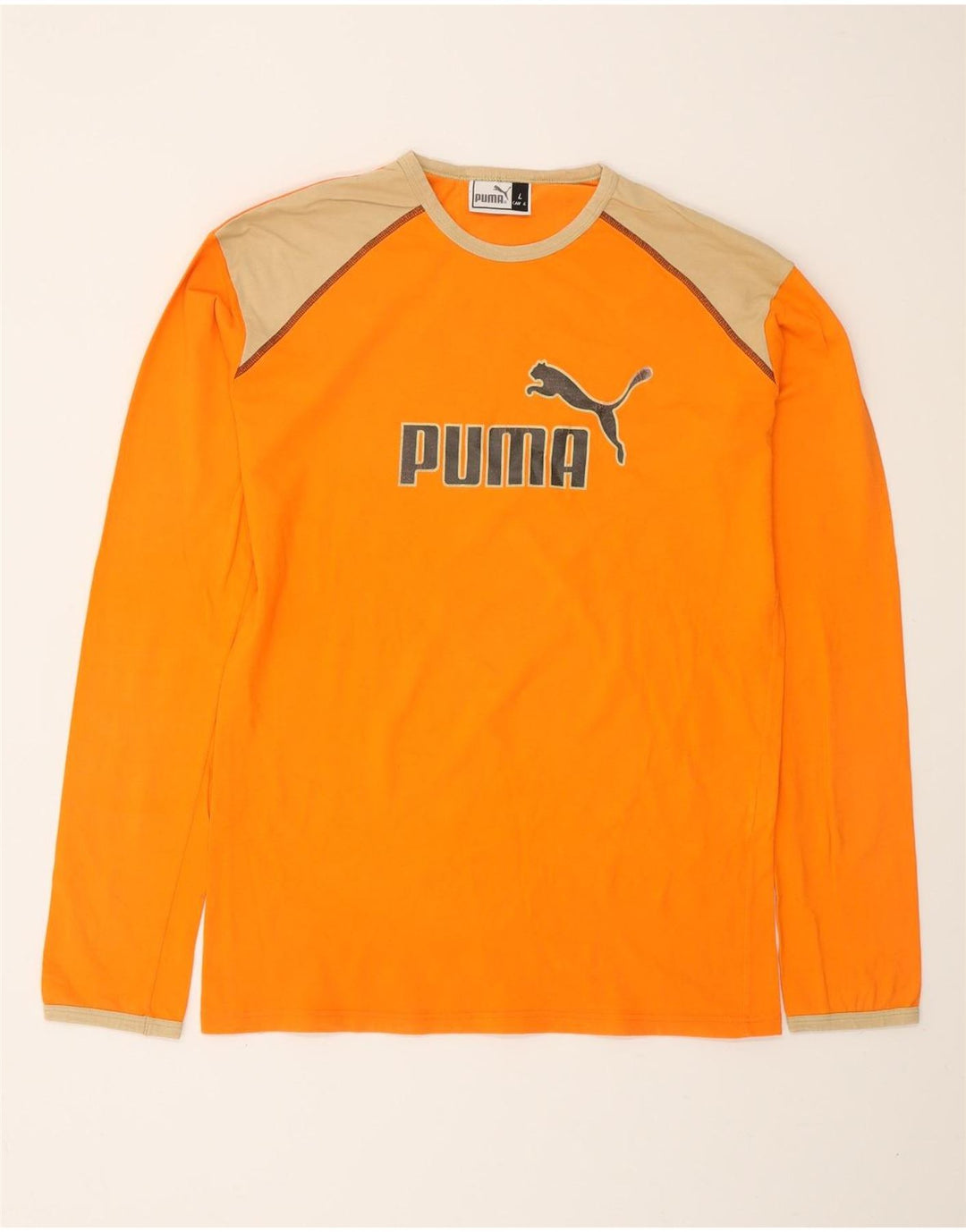 Мужской топ с длинным рукавом PUMA, большой оранжевый цвет, хлопок с цветными блоками