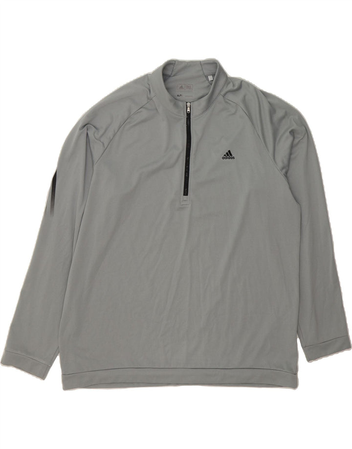 ADIDAS Mens Zip Neck Sweatshirt Jumper XL Grey Polyester Vintage Adidas and Second-Hand Adidas from Messina Hembry 