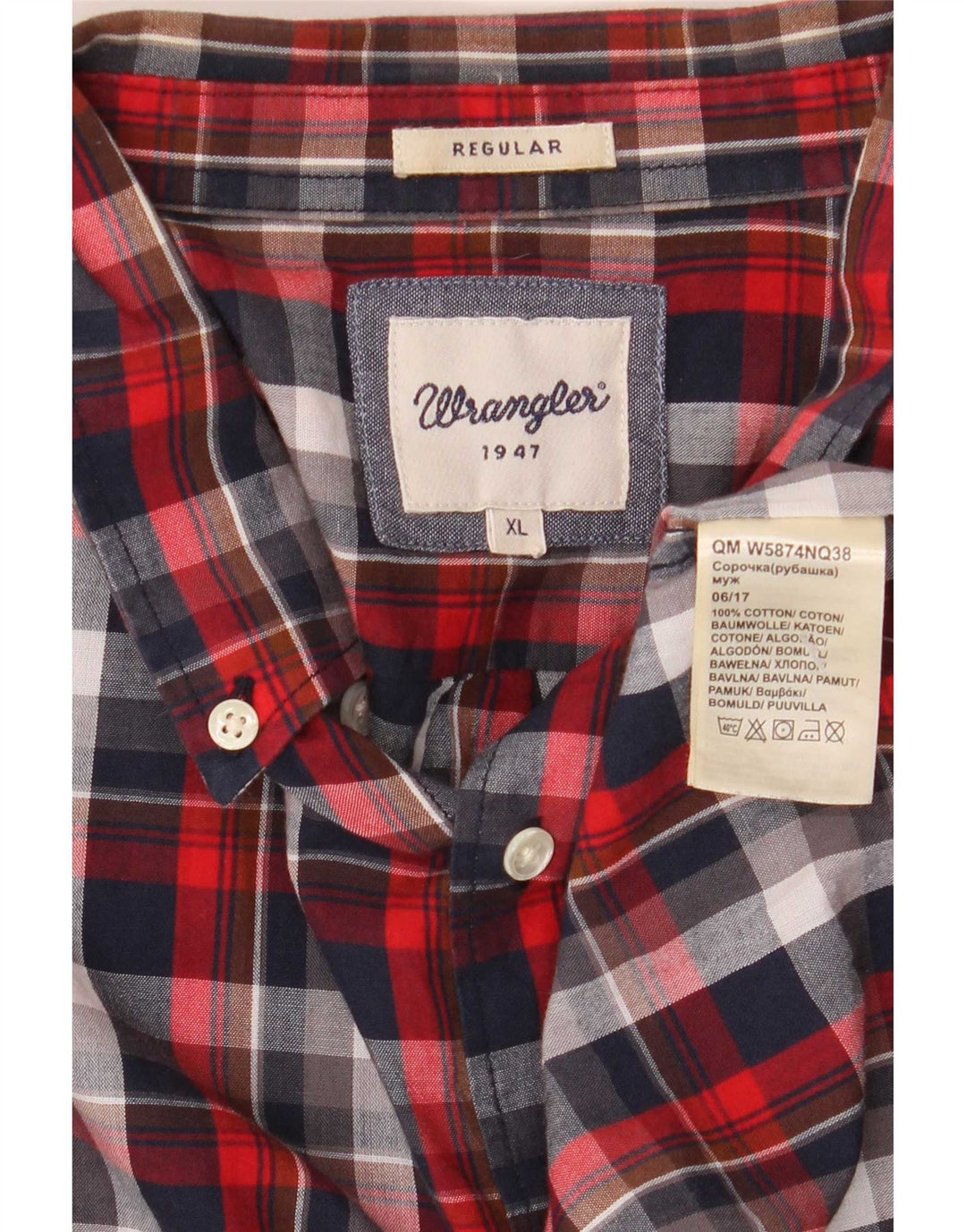 Мужская фланелевая рубашка Wrangler XL в красную клетку из хлопка