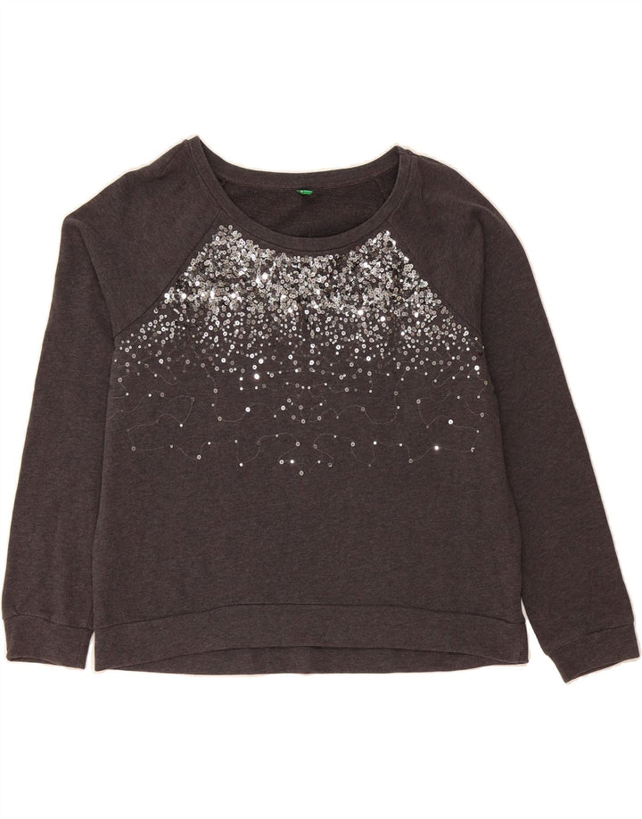 BENETTON Womens Sweatshirt Jumper UK 14 Large Grey Spotted Vintage Benetton and Second-Hand Benetton from Messina Hembry 