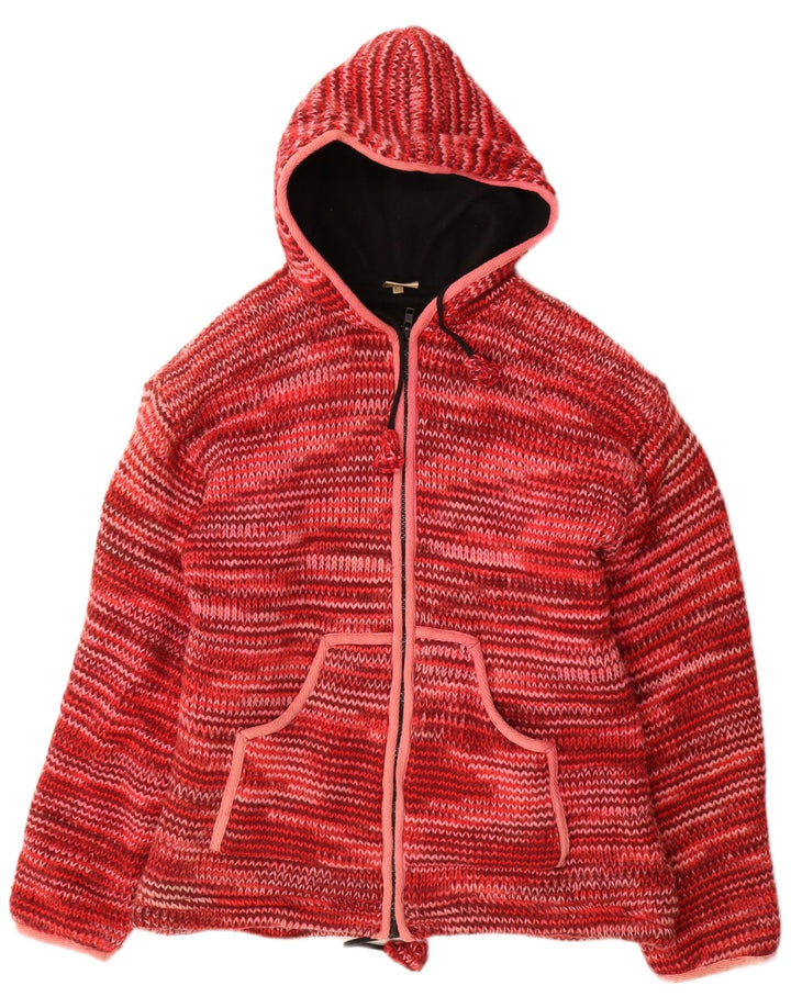 ВИНТАЖНЫЙ женский кардиган с капюшоном, Великобритания 16, большой красный, шерстяной в крапинку