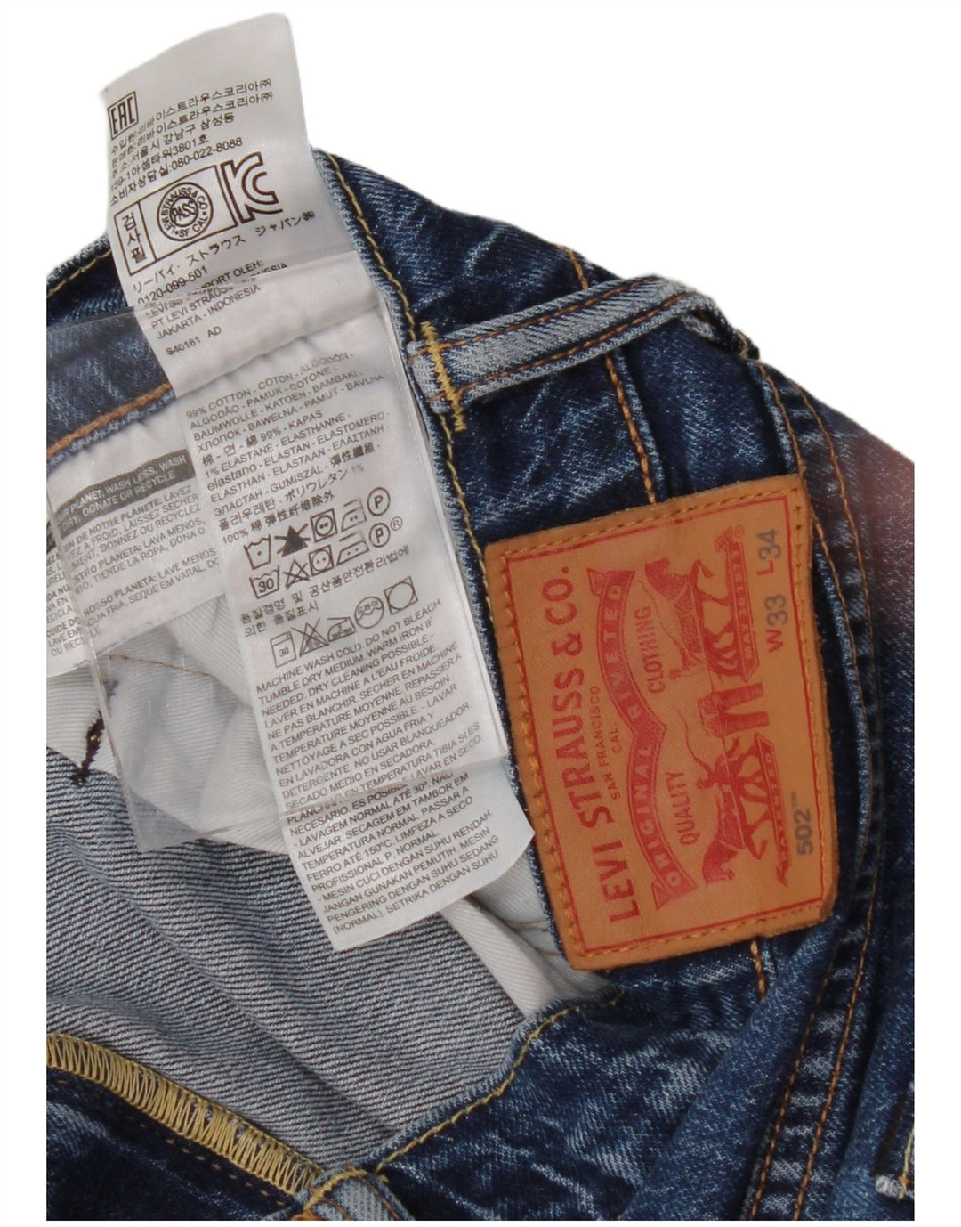 LEVI'S Mens 502 Tapered Jeans W33 L34 Blue Cotton