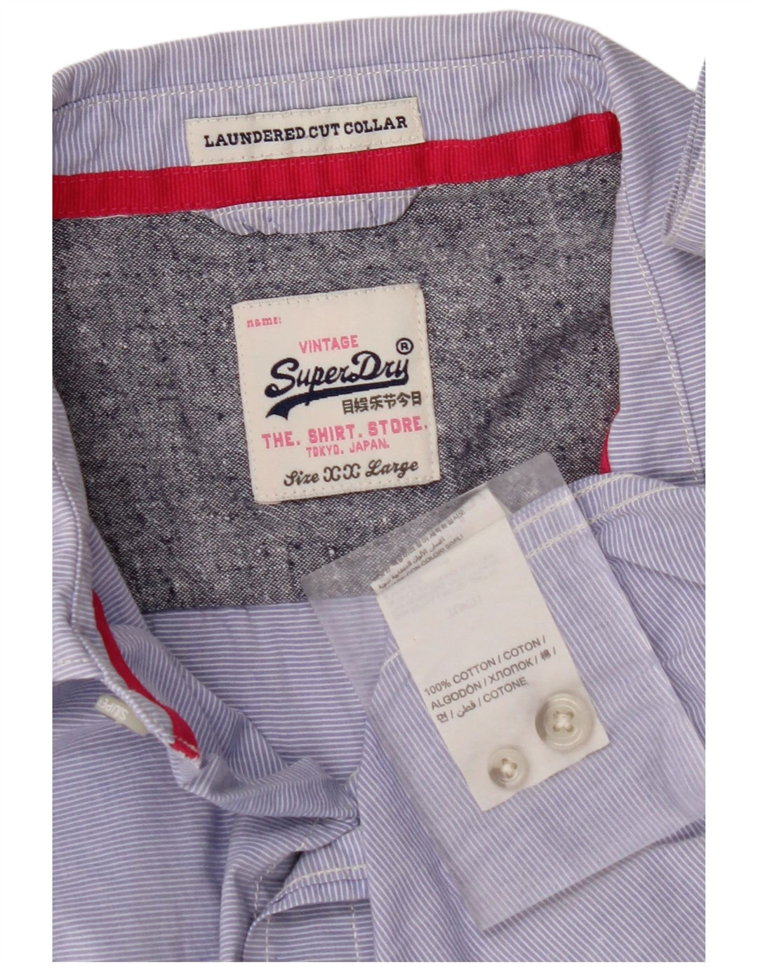 SUPERDRY Мужская рубашка 2XL, синяя хлопковая полоска