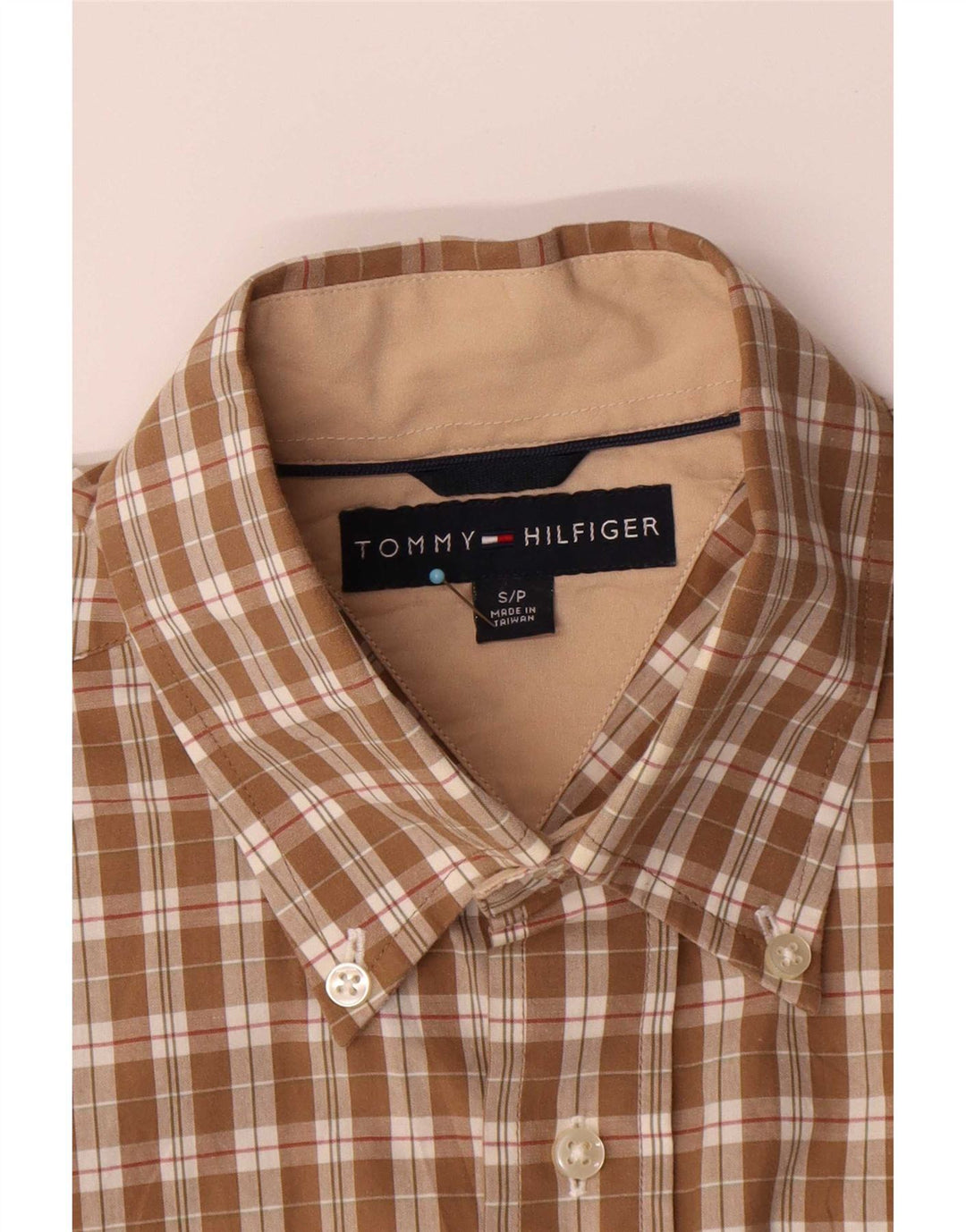 Tommy Hilfiger Мужская рубашка с коротким рукавом, маленькая коричневая клетка, хлопок