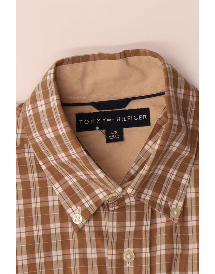 Tommy Hilfiger Мужская рубашка с коротким рукавом, маленькая коричневая клетка, хлопок