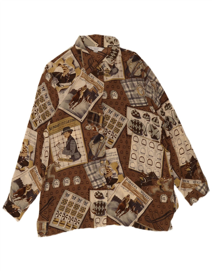 Женская высокая блузка-рубашка Marina Rinaldi, размер 25, большая коричневая в стиле пэчворк