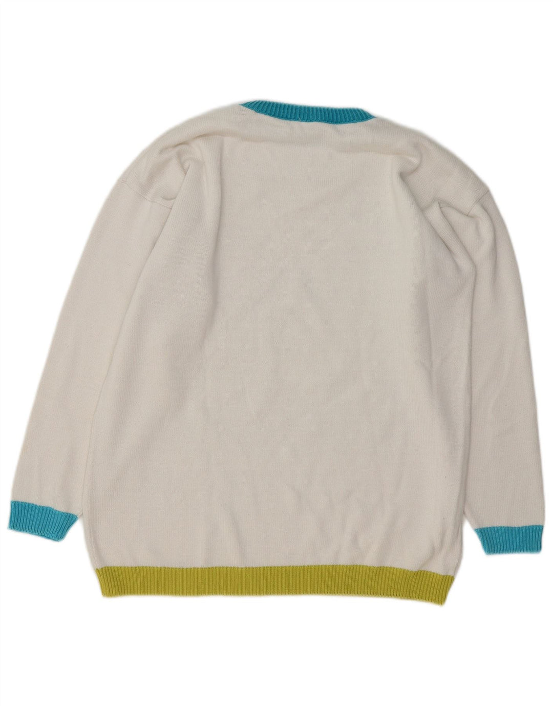 ВИНТАЖНЫЙ женский джемпер с круглым вырезом, Великобритания, 16, большой белый цвет с цветными блоками