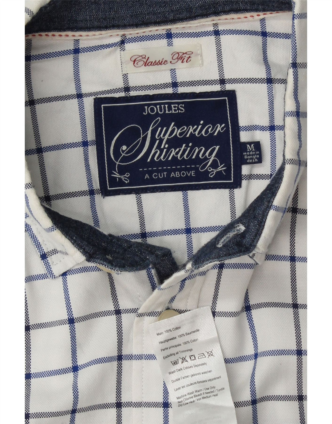 JOULES Мужская рубашка классического кроя, средний размер, белая клетка, хлопок