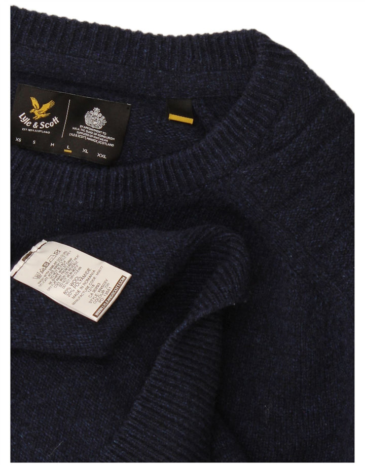 Мужской джемпер с круглым вырезом Lyle & Scott, большой темно-синий шерстяной свитер