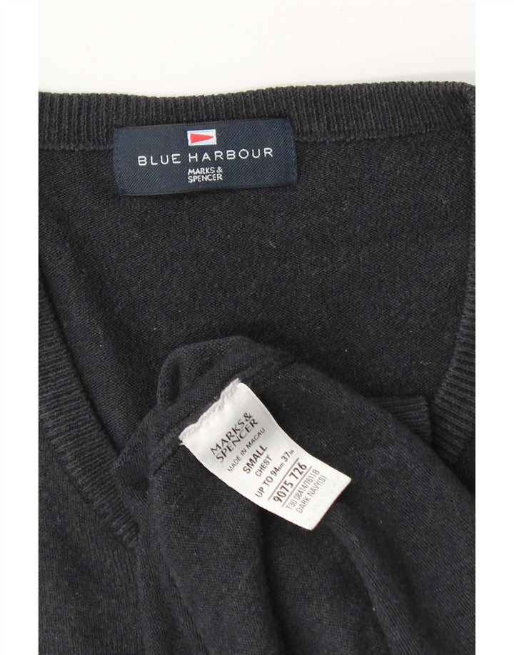 Мужской джемпер с v-образным вырезом Marks & Spencer Blue Harbour, маленький темно-синий