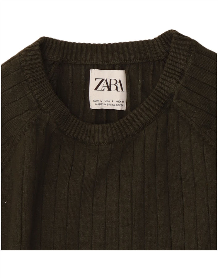 Мужской джемпер с круглым вырезом Zara, большой хаки