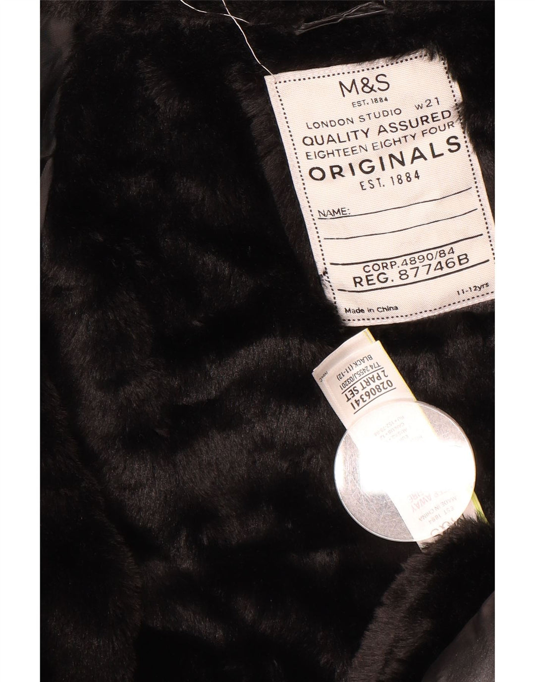 MARKS & SPENCER Boys Hooded Padded Coat 11-12 Years Black Polyamide