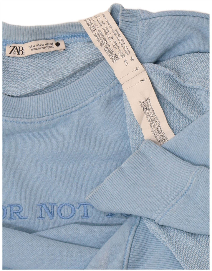 Женский свитер с рисунком Zara UK 14, хлопковый средний синий цвет