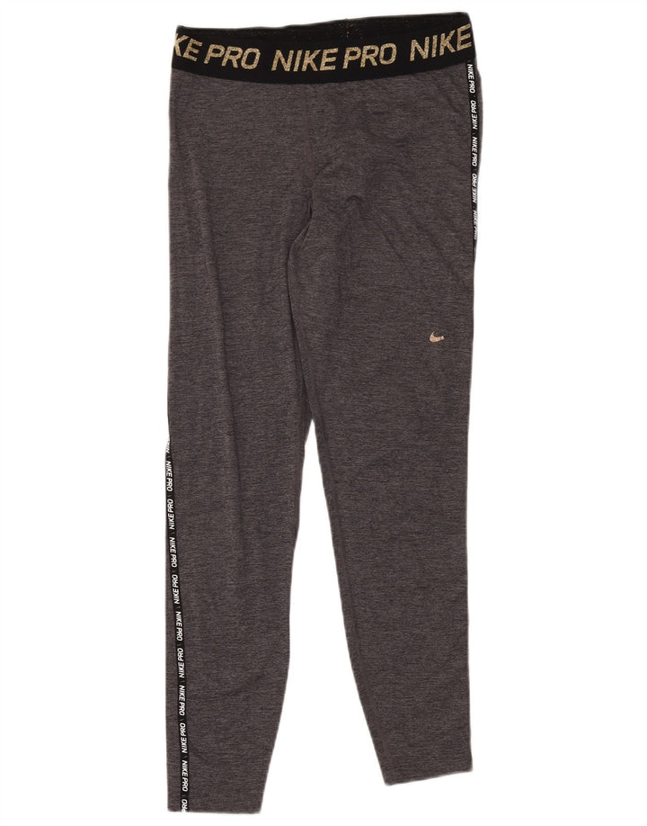 Женские леггинсы с рисунком NIKE Dri Fit UK 12, средний серый цвет с цветными блоками
