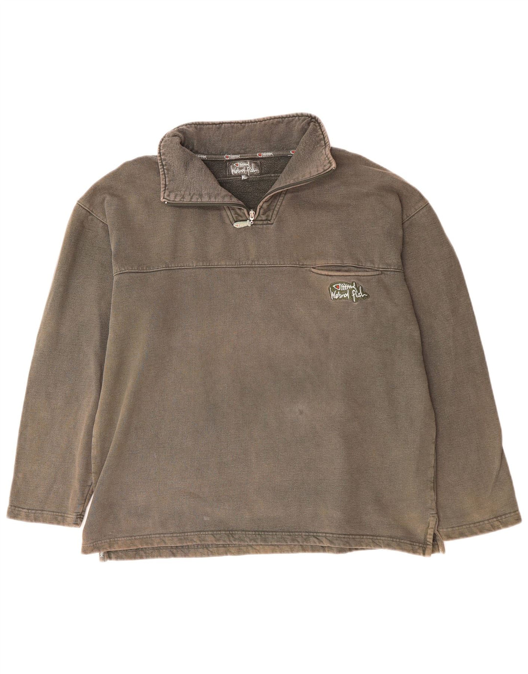 WEIRD FISH Мужской свитшот с воротником на молнии, джемпер XL, серый хлопок