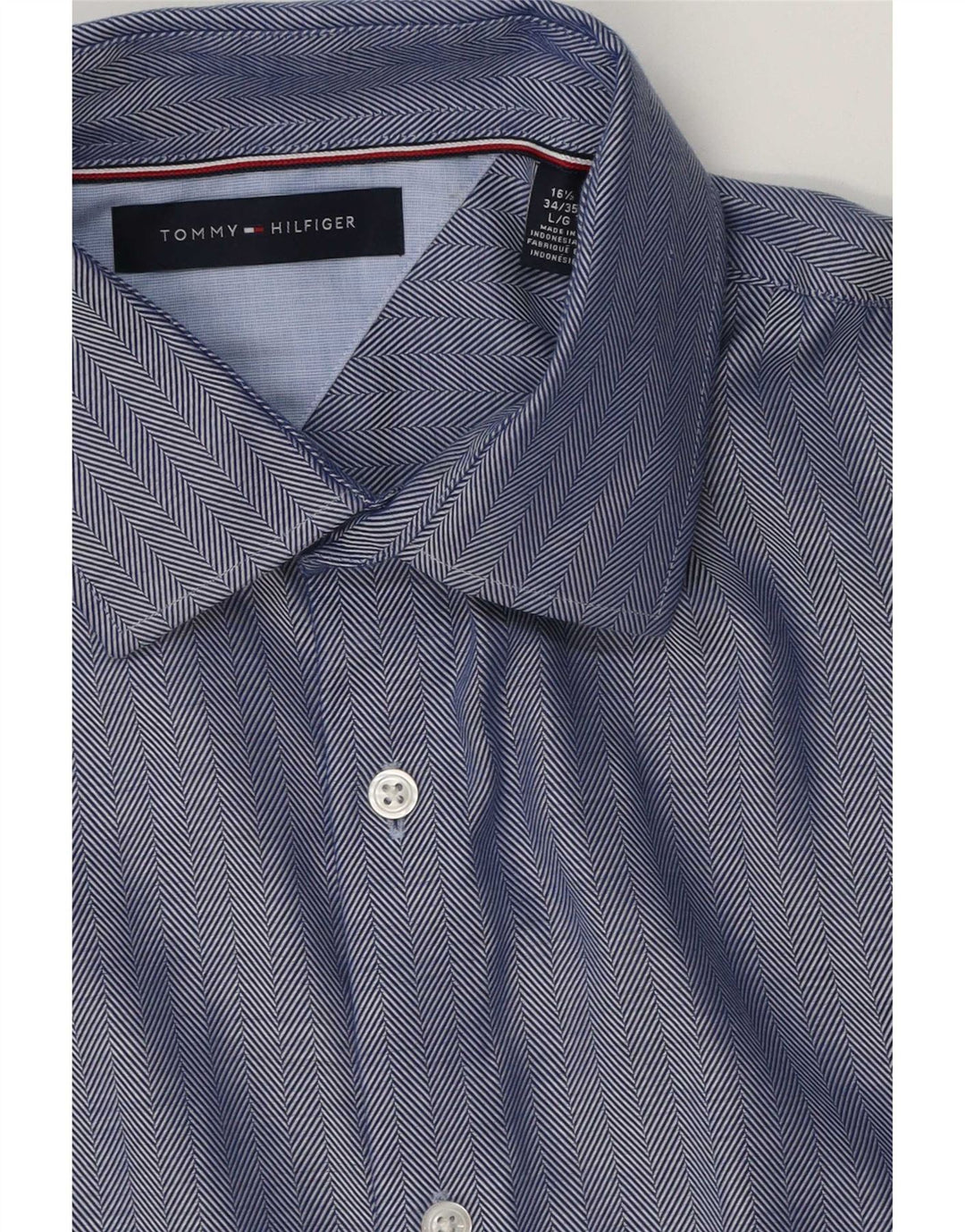 Мужская рубашка Tommy Hilfiger, размер 16, 1/2, большая синяя, с узором «в елочку», хлопок