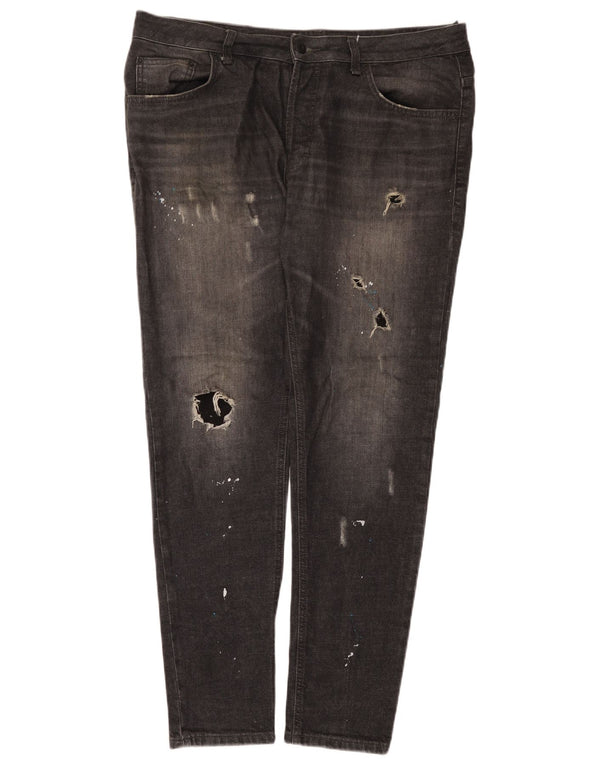 Мужские потертые узкие джинсы Zara EU 44, большие W34 L32, черный хлопок