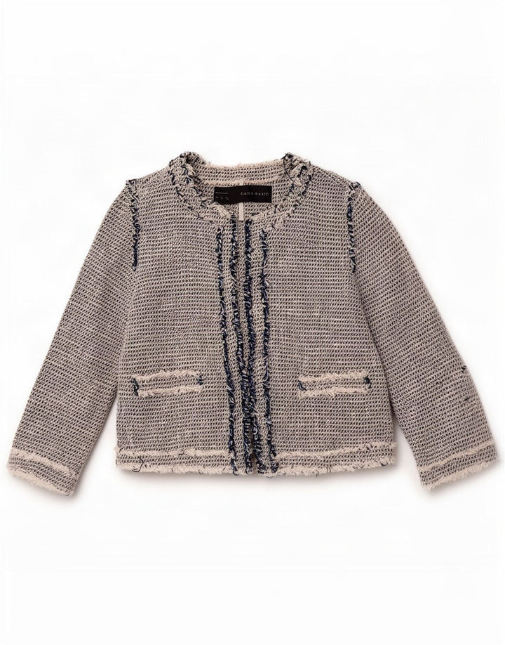 Женский пиджак Zara UK 12, хлопковый средний серый цвет
