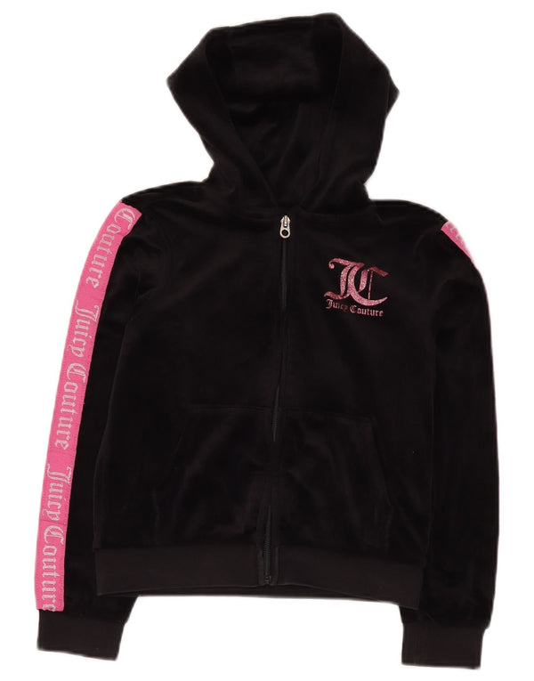 JUICY COUTURE Свитер с капюшоном и молнией с графическим рисунком для девочек 9–10 лет, черный