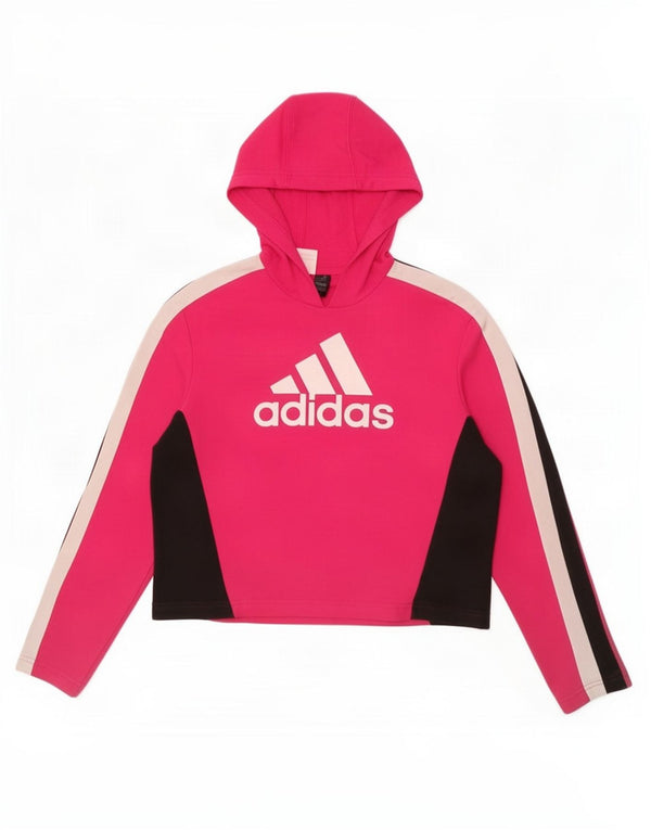 Укороченный джемпер с капюшоном Adidas для девочек 13–14 лет, розовый с цветными блоками