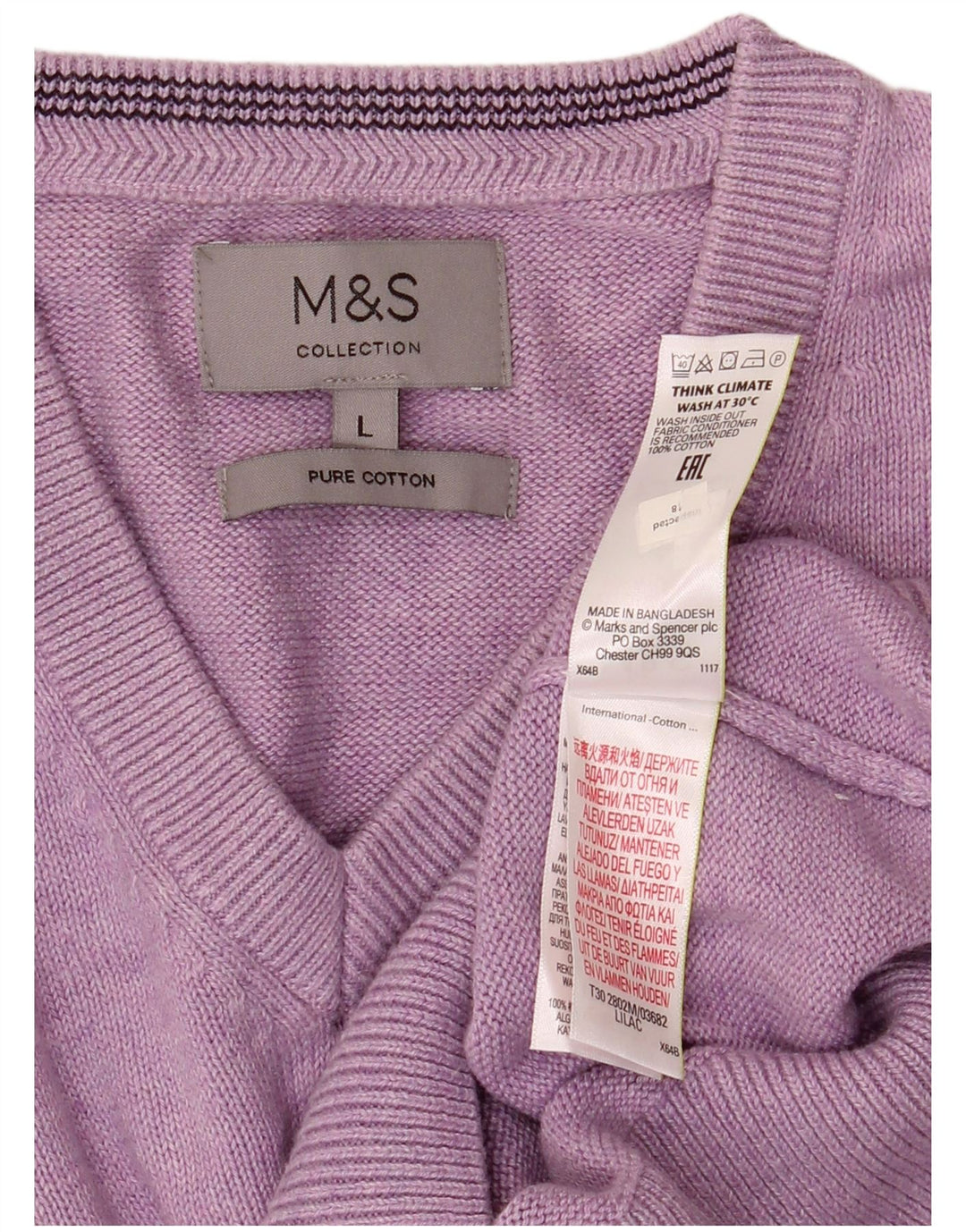 Мужской джемпер с v-образным вырезом Marks & Spencer, большой фиолетовый хлопковый свитер