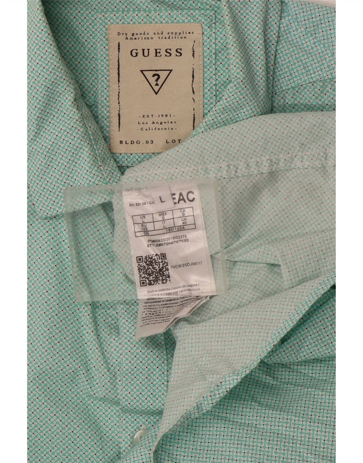 GUESS Mens Shirt Large Blue Spotted Cotton