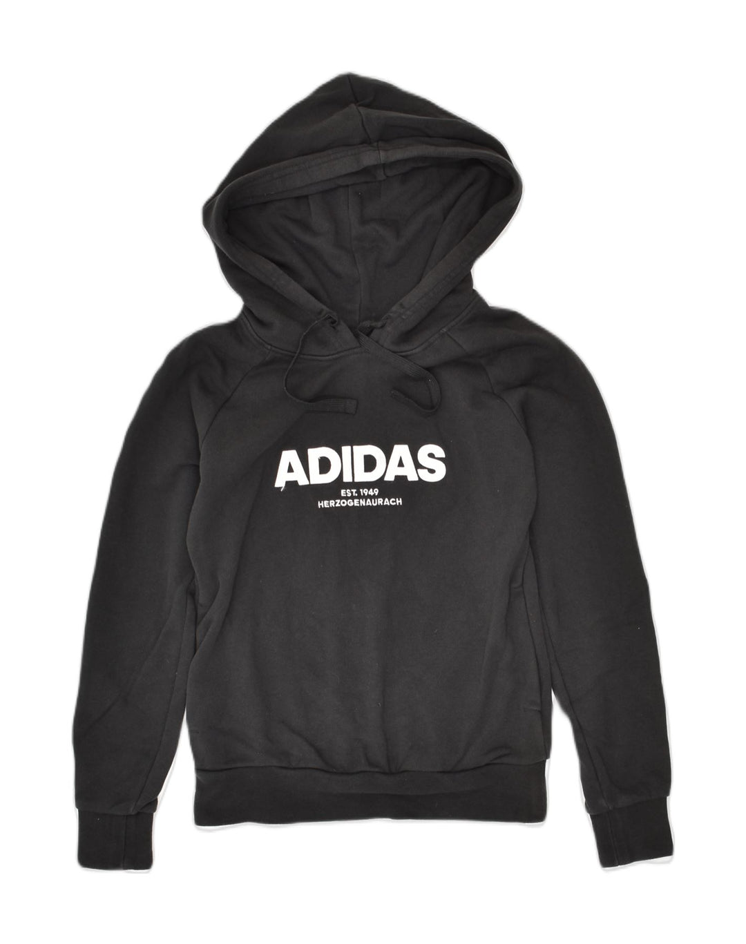 ADIDAS Womens Graphic Hoodie Jumper UK 4-6 XS Black Cotton | Vintage Adidas | Thrift | Second-Hand Adidas | Used Clothing | Messina Hembry 