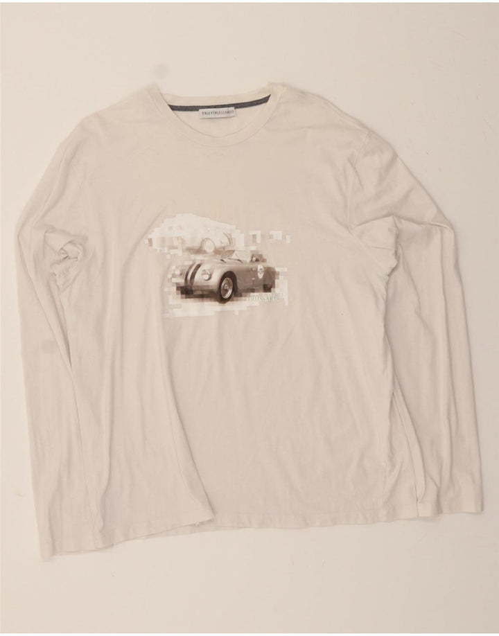 TRUSSARDI Womens Graphic Top Long Sleeve UK 18 XL White Vintage Trussardi and Second-Hand Trussardi from Messina Hembry 