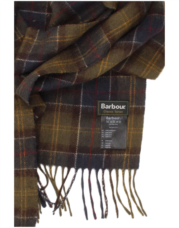 Мужской прямоугольный шарф Barbour, один размер, цвет хаки, классический, в клетку из овечьей шерсти