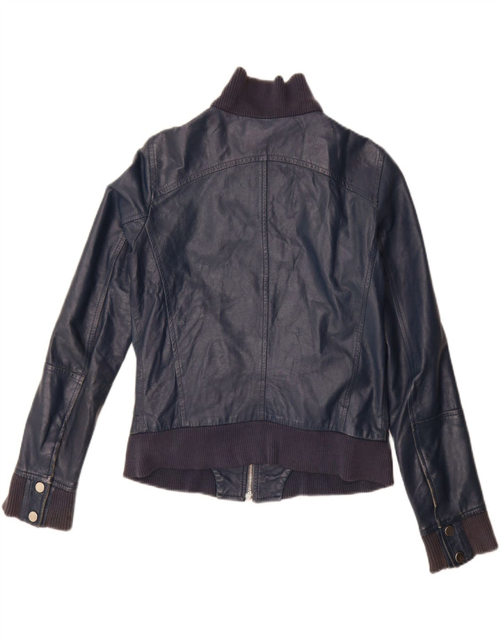 Винтажная женская укороченная кожаная куртка IT 44 Medium Navy Blue Leather