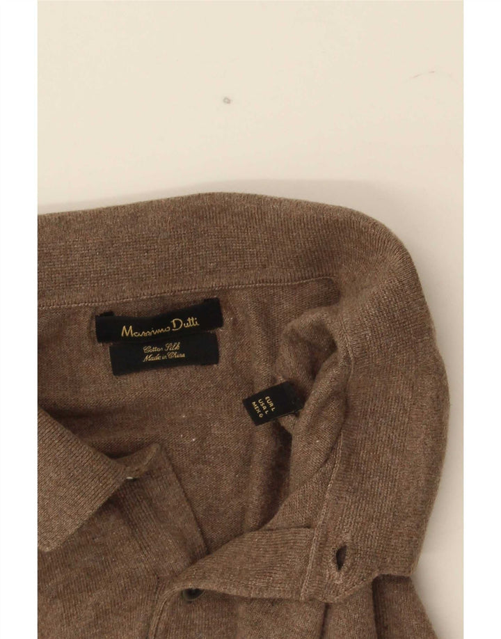 Мужской джемпер с воротником поло Massimo Dutti, большой коричневый хлопковый свитер