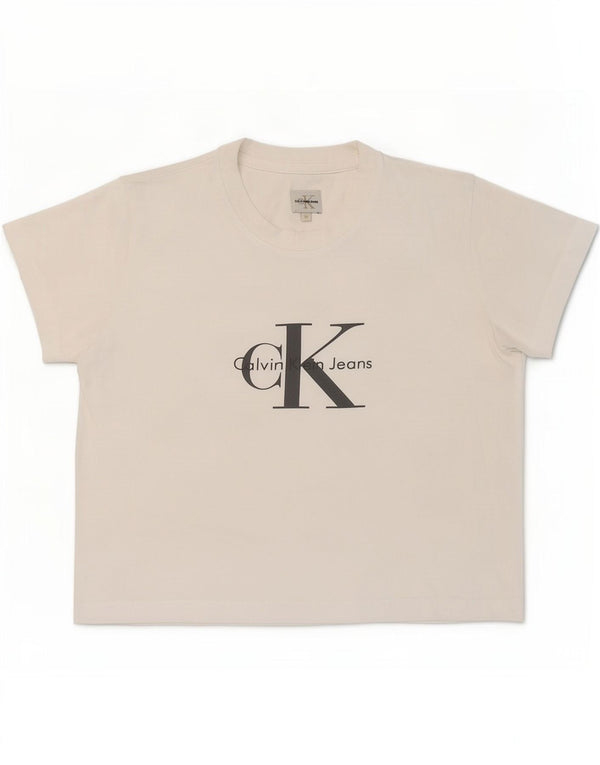 Женская укороченная футболка с рисунком Calvin Klein Jeans Top UK 12, средний белый