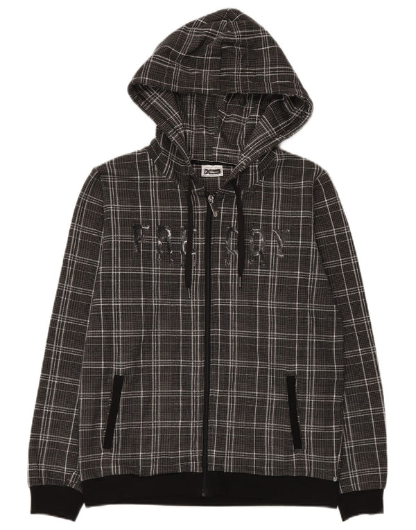 Женский свитер с капюшоном Freddy на молнии с графическим рисунком, Великобритания, 10, маленький серый хлопок в клетку