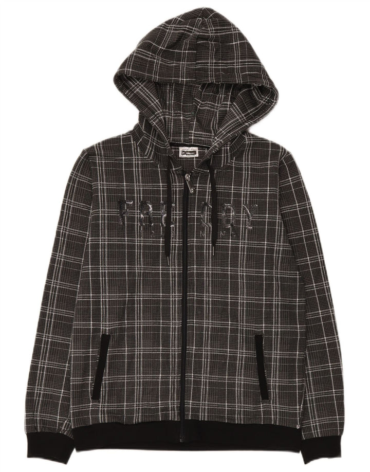 Женский свитер с капюшоном Freddy на молнии с графическим рисунком, Великобритания, 10, маленький серый хлопок в клетку