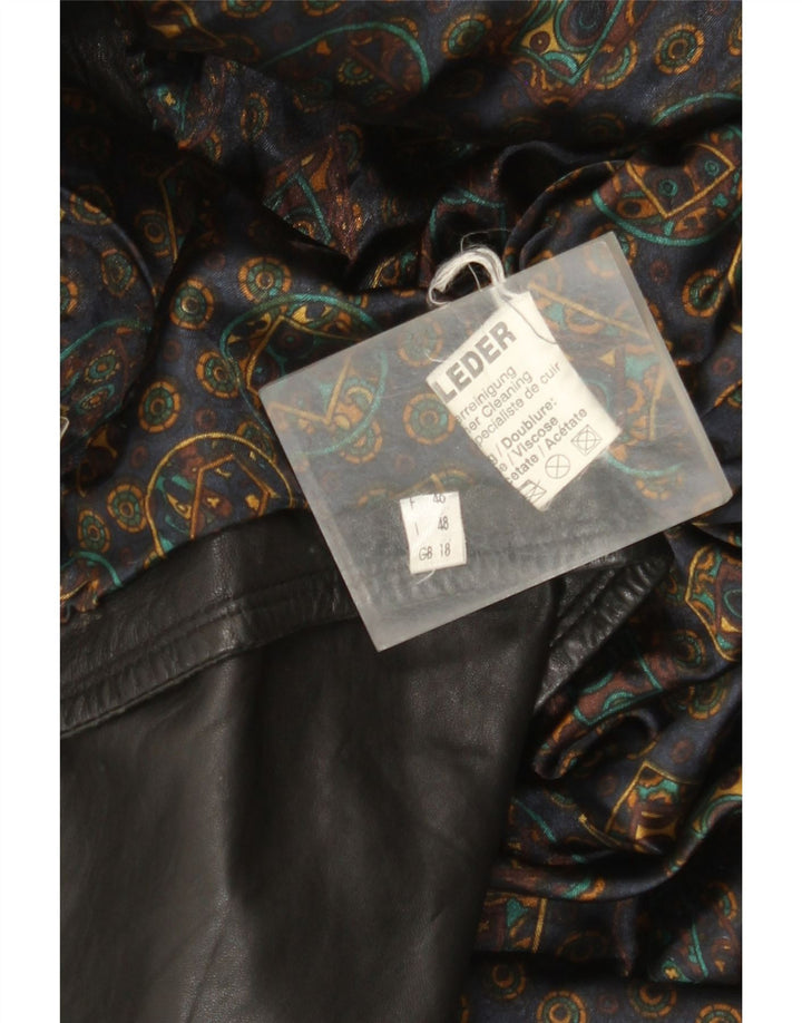 Винтажная женская кожаная куртка оверсайз UK 18 XL, черная кожа