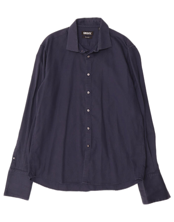 Мужская рубашка приталенного кроя DKNY, размер 17 1/2 44 XL, темно-синяя, хлопок