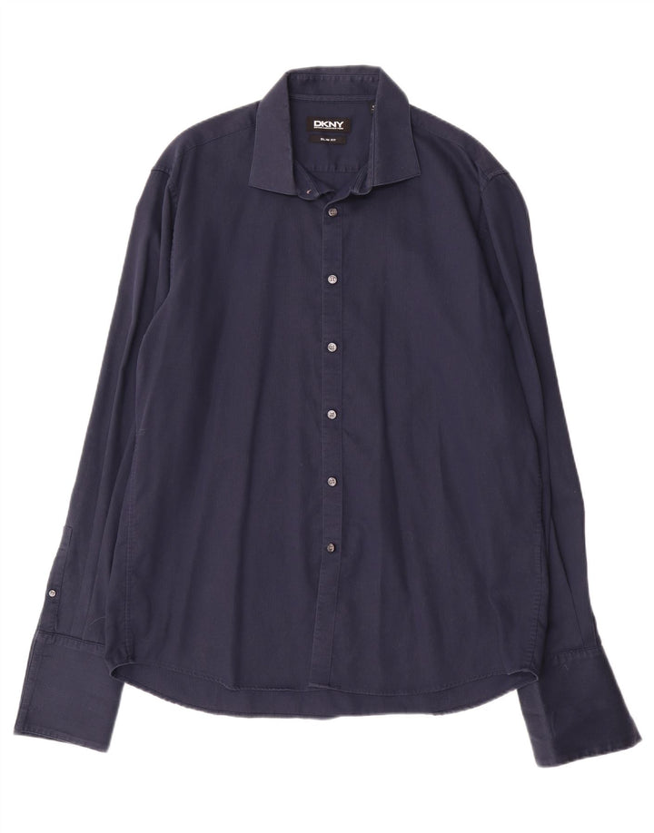 Мужская рубашка приталенного кроя DKNY, размер 17 1/2 44 XL, темно-синяя, хлопок