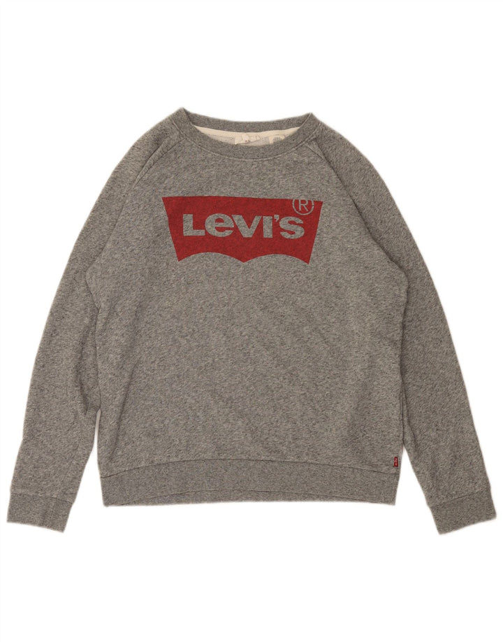 Женский джемпер-свитшот с рисунком Levi's, размер UK 10, маленький, серый, хлопковый с крапинками