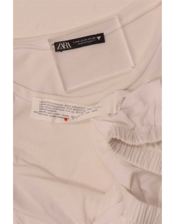 Женская укороченная блузка Zara UK 12, средний белый хлопок, белый цвет