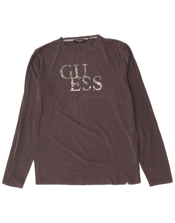 Мужской приталенный топ с рисунком Guess By Marciano, большой серый хлопок с длинными рукавами