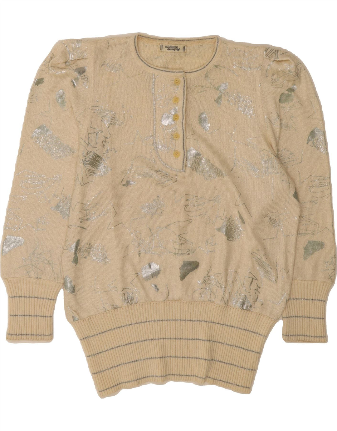 HAUBER Womens Abstract Pattern Crew Neck Jumper Sweater UK 18 XL Beige Vintage Hauber and Second-Hand Hauber from Messina Hembry 