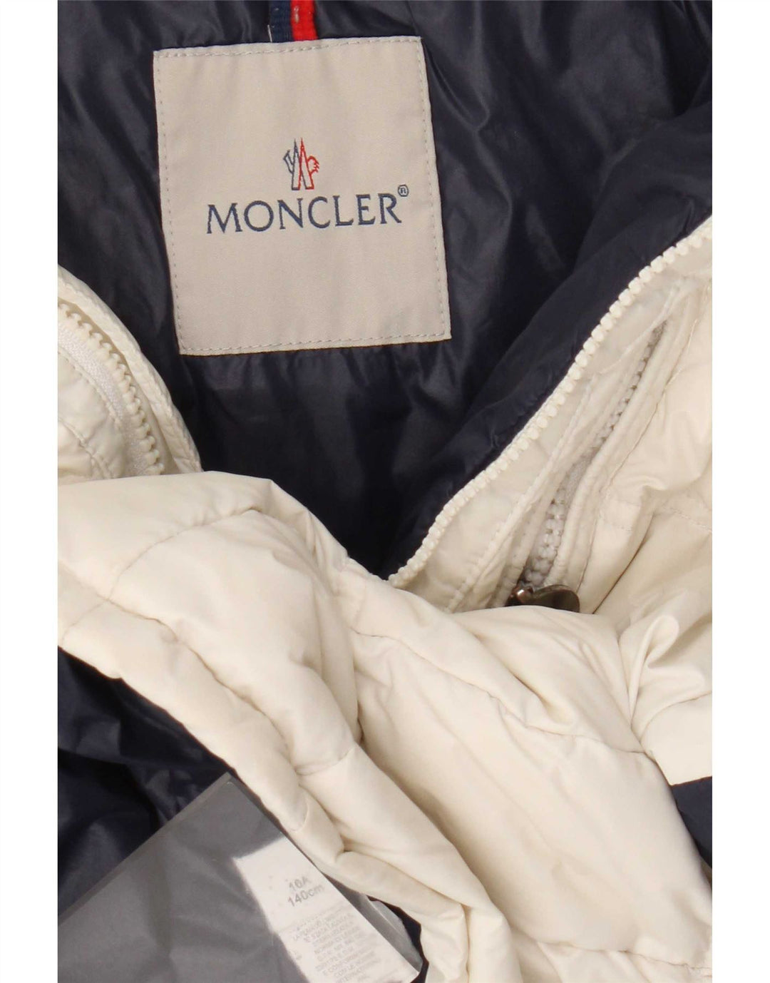 Moncler Пуховик с графическим рисунком для девочек 9–10 лет, белый полиамид с цветными блоками