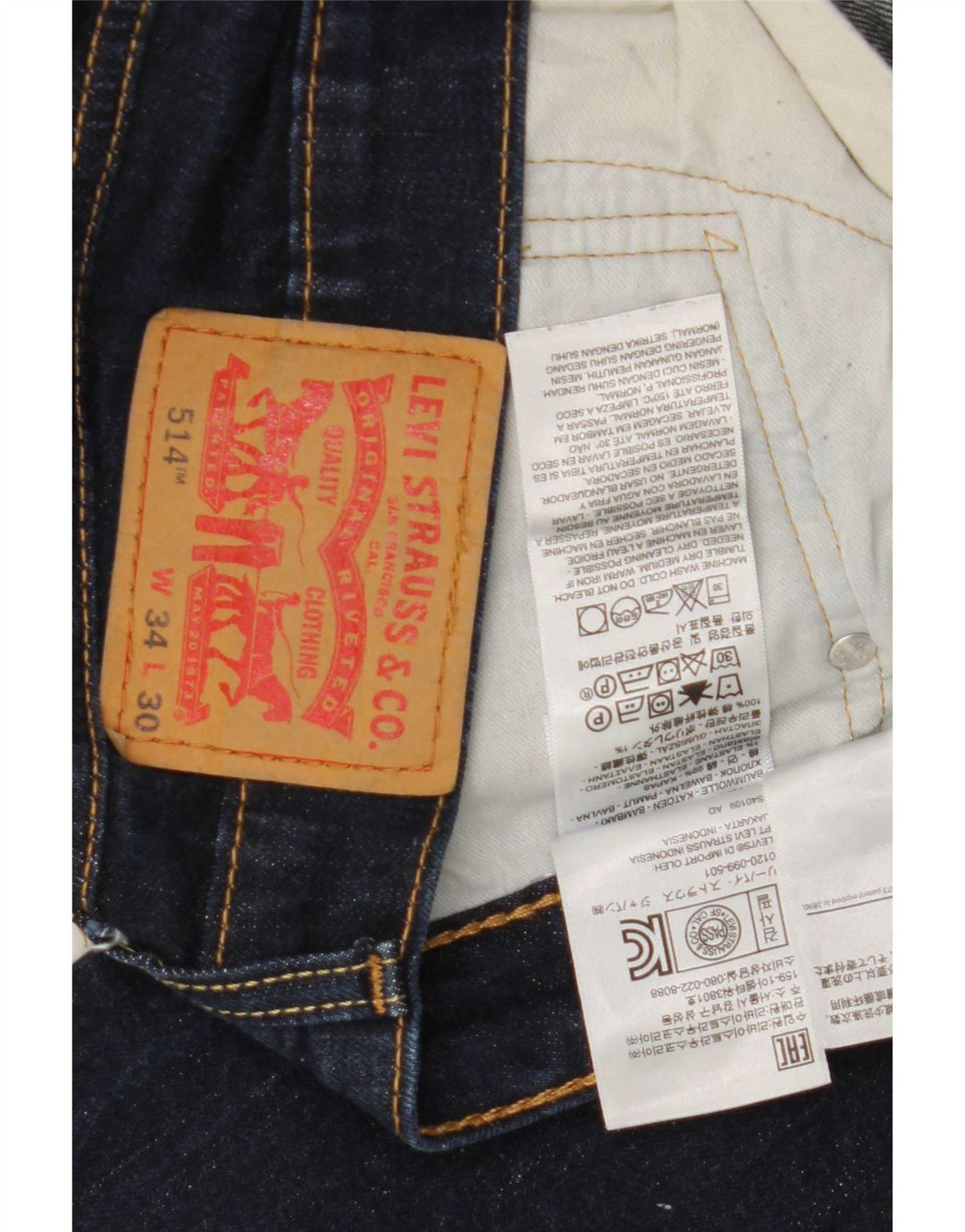 Мужские прямые джинсы Levi's 514 W34 L30 темно-синие, хлопок