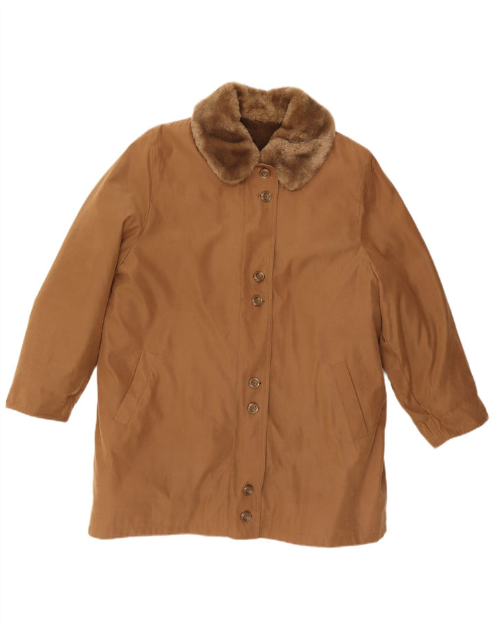 ВИНТАЖНОЕ женское пальто из шерпы UK 16, большой размер, коричневый полиэстер