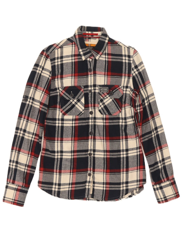 Женская фланелевая рубашка Superdry UK 10, маленькая, темно-синяя, в клетку, хлопок
