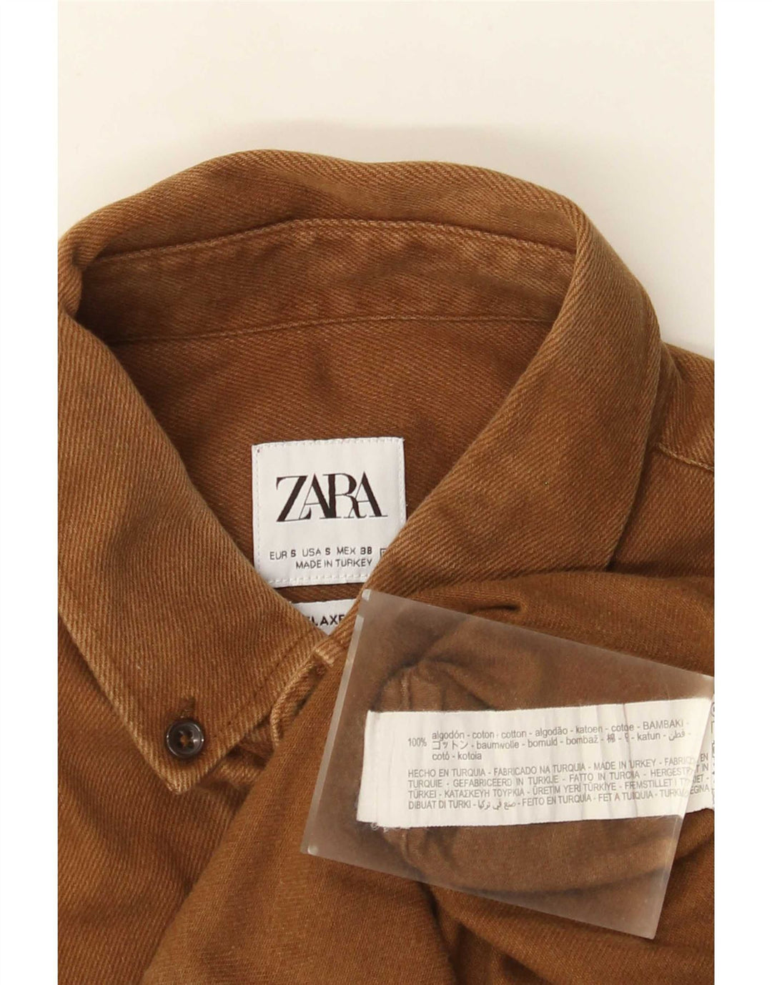 Мужская джинсовая рубашка Zara маленького размера, бежевый хлопок