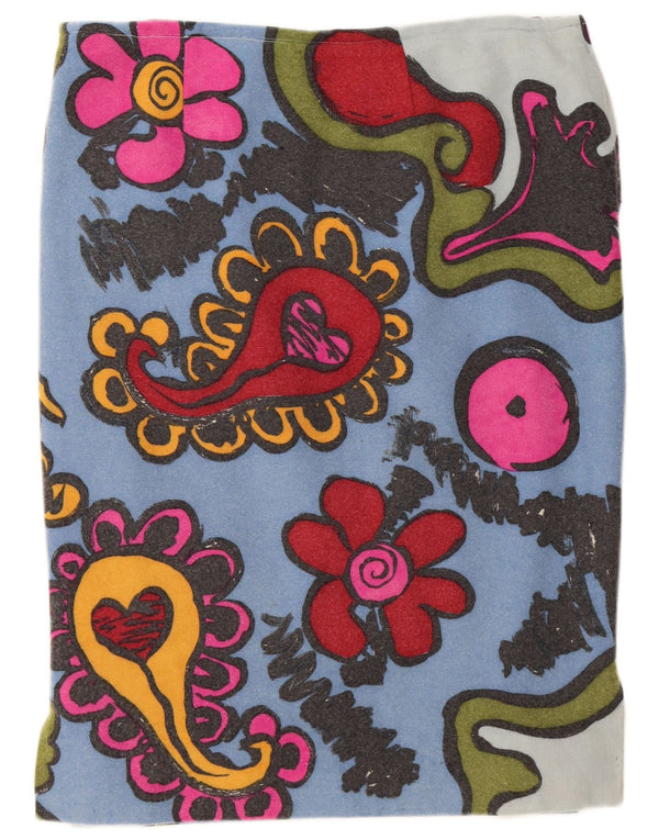 Винтажная женская прямая юбка W36 XL синяя с цветочным принтом