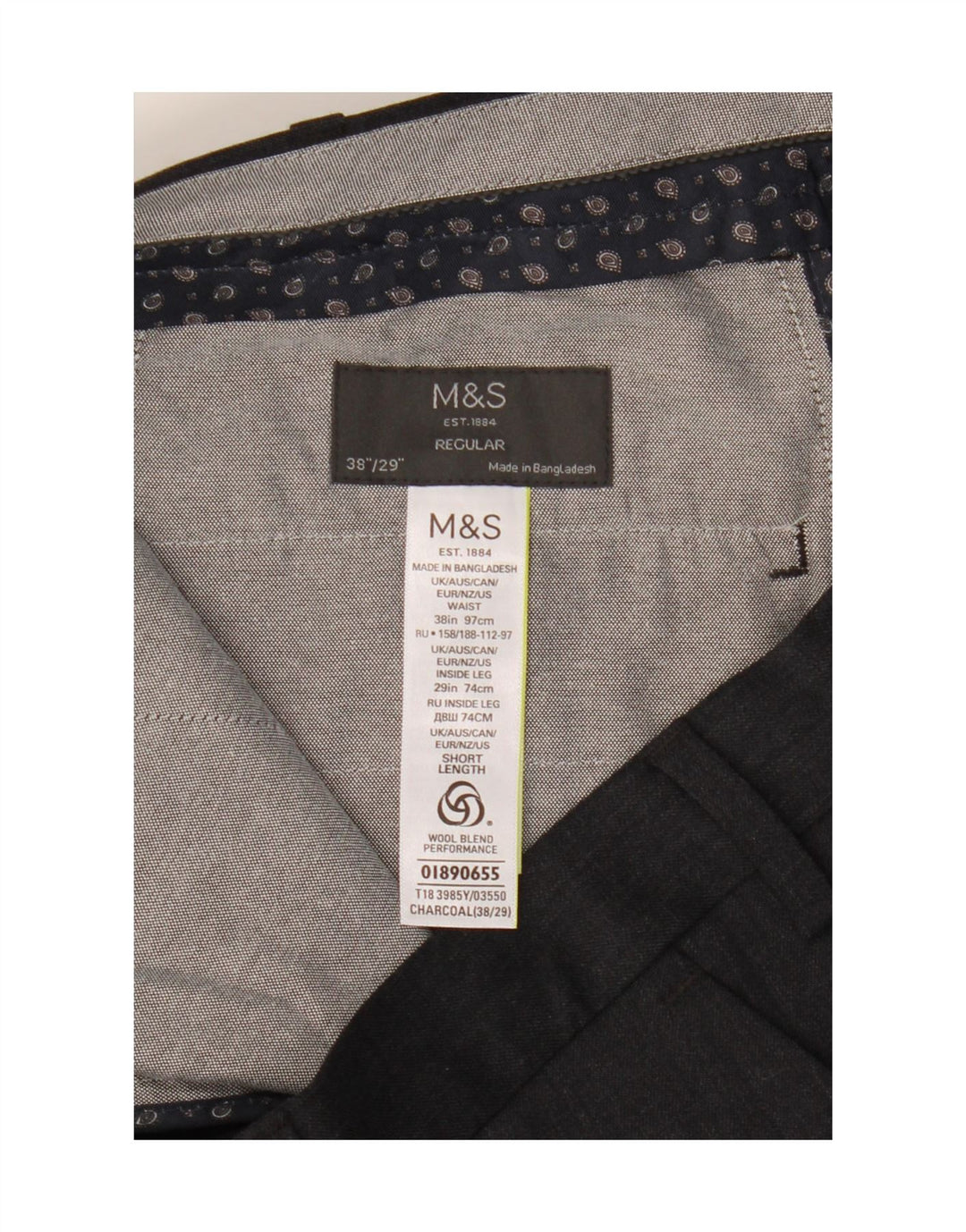 Мужские брюки обычного костюма Marks & Spencer W38 L29 серые из полиэстера